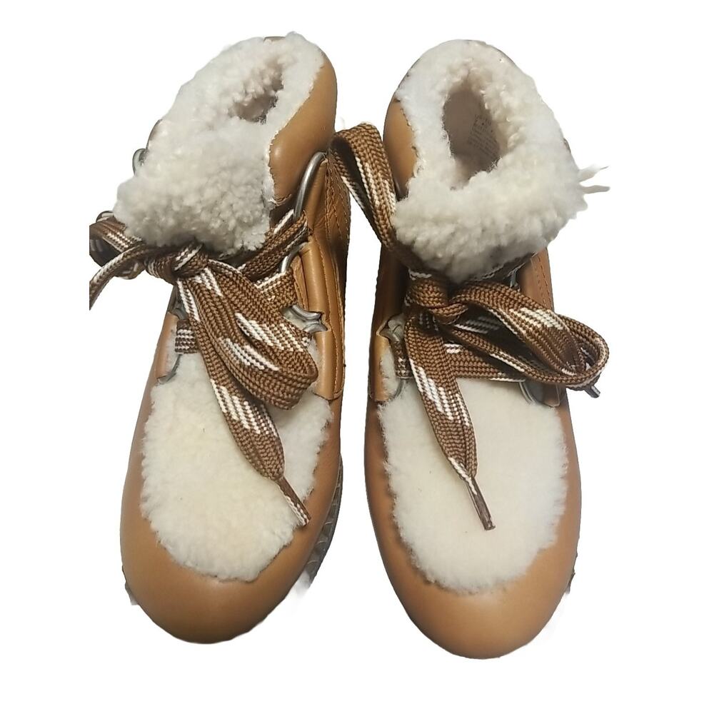 Gentle Souls Women Shearling Lined Ankle Boot Lace up Cozy 9M Brown Leather